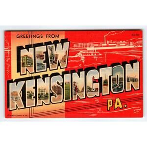 Vintage Large Letter Greetings From New Kensington PA Linen Postcard Minsky Bros